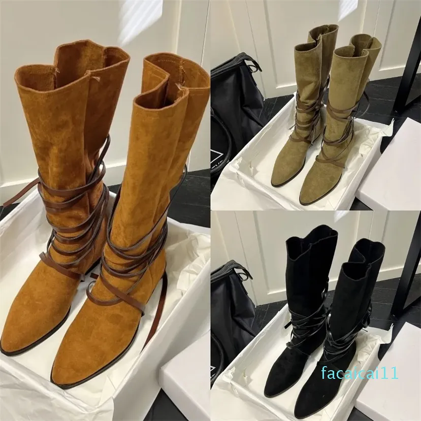 Stiefel mit Knöchelriemen, Spitzen-Wildleder, hoher Stiefel für Damen, schlichte Zehenpartie, niedrige Absätze, hohe Stiefeletten, Brwon, schwarze, klassische Design-Kleiderschuhe, Stiefel