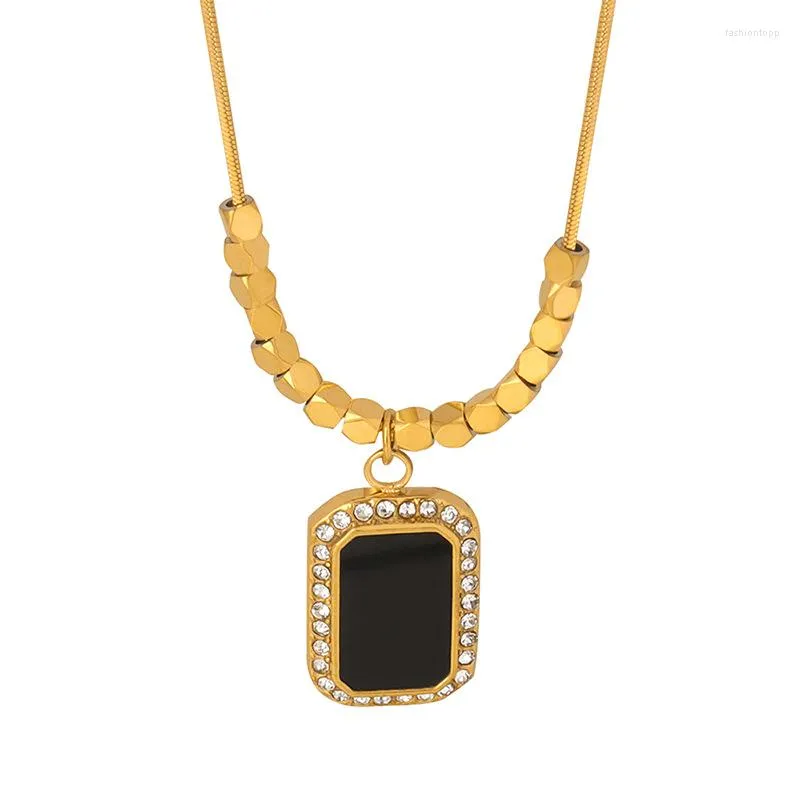 Подвесные ожерелья французский стиль черный цвет квадрат с кубическим цирконием мода из нержавеющей стали, наложенные на ювелирные изделия для мужчин Бохо