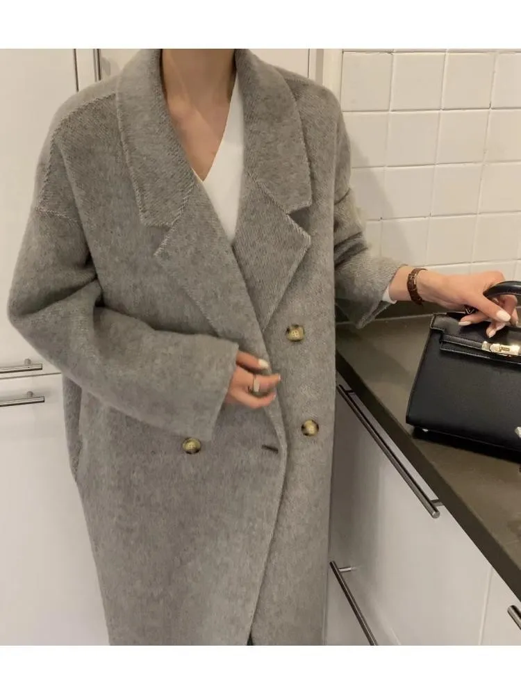 Single-breasted alpaca and wool coat