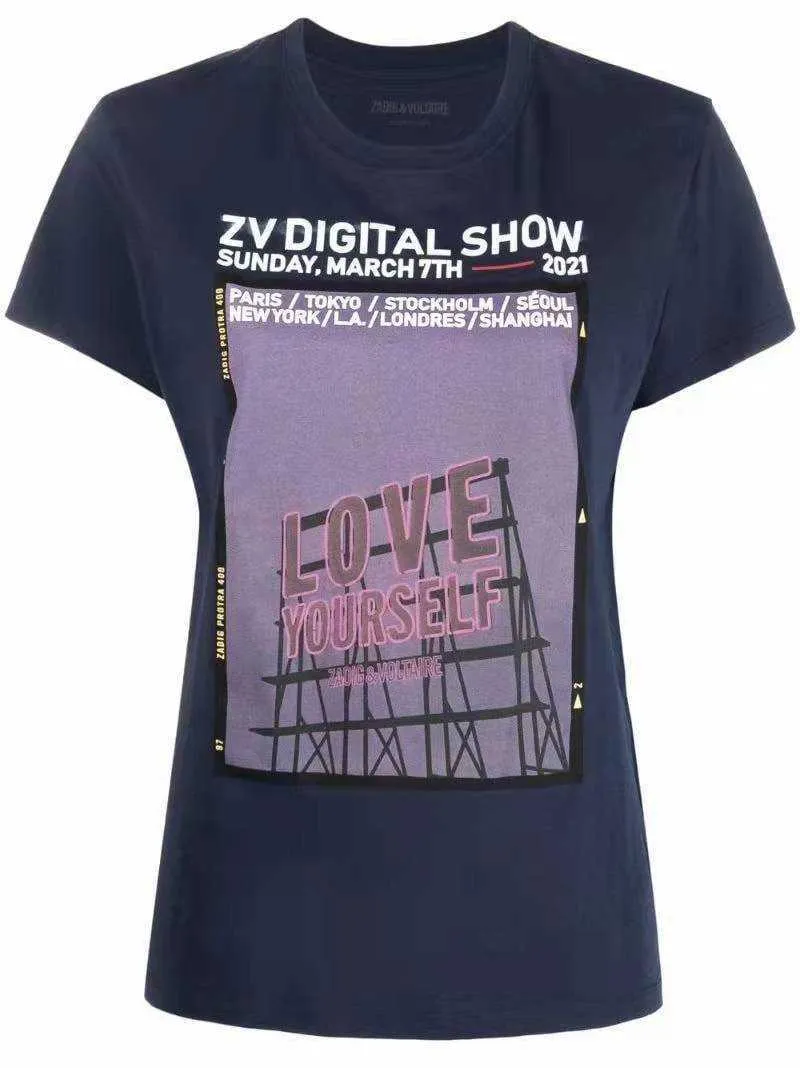 Zadig Voltaire Designer Klassisches Mode-T-Shirt Englischer Buchstabe LOVE YOURSELF Digitaldruck Rundhals-Kurzarm-T-Shirt Crew-Tops in Übergröße