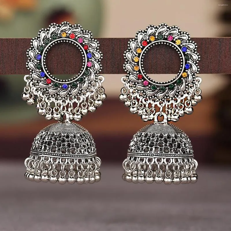 Boucles d'oreilles pendantes voyage évider boucle d'oreille à breloque ronde pour femmes accessoires petit strass cloche Dnagle oreille Piercing ami Aretes Para