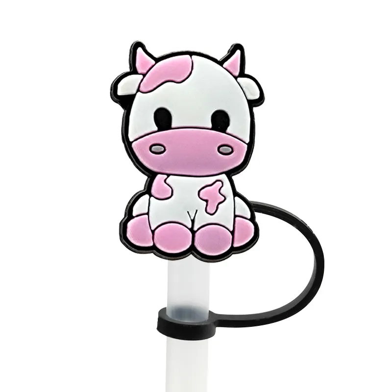cute cow straw cover topper silicone accessories cover charms reusable splash proof drinking dust plug decorative DIY your own 8mm straw