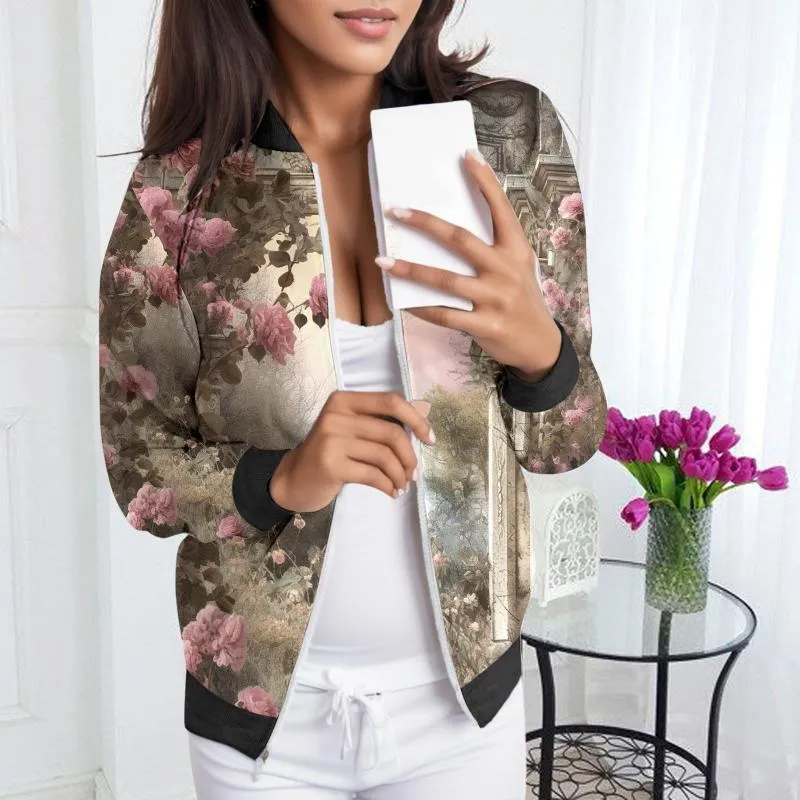 Womens Floral Print Zip Up Ladies Summer Jackets Lightweight