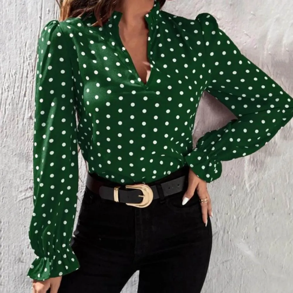 QNPQYX New Fashion Dames Shirt Trendy Temperament V-hals Gedrukt Commuter Shirt voor Dating Vrouwelijke Blouse Office Lady Shirt