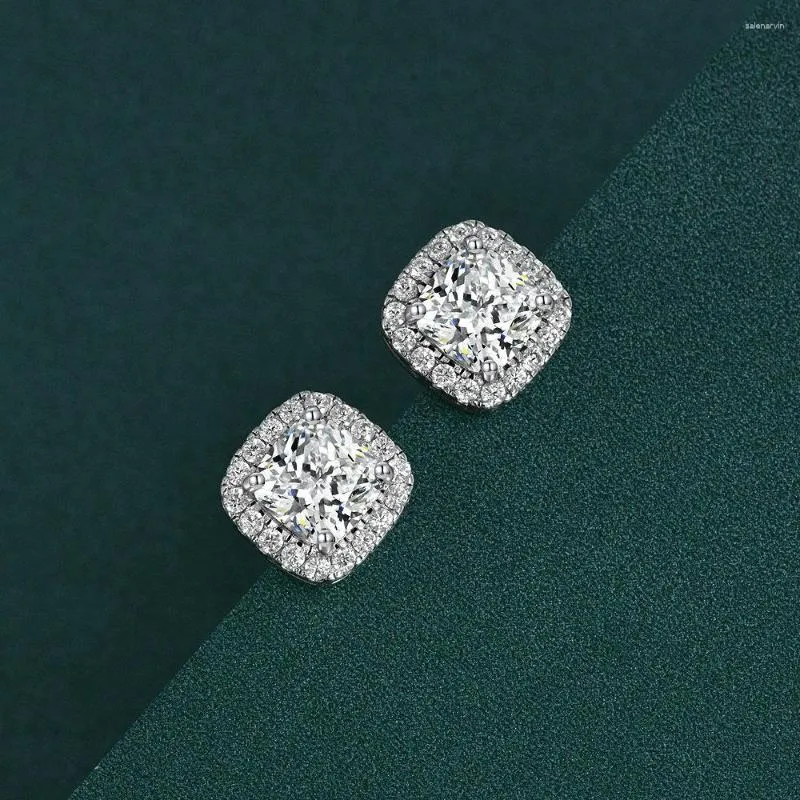 Brincos de pino JADE ANGEL 925 prata esterlina 3,0 quilates quadrados 7,7 mm de alto carbono diamante casamento para mulheres