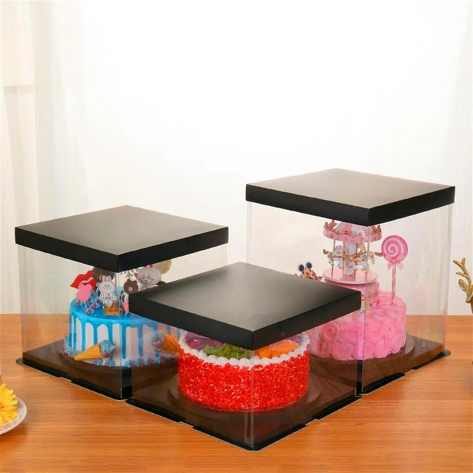 1 peça caixa de bolo de plástico transparente transparente de 10 polegadas, exibição quadrada, embalagem de cupcake, embalagem, recipiente de armazenamento com tampa246E