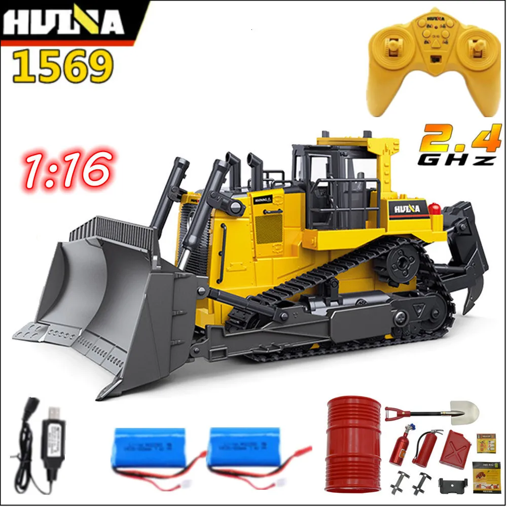 Electric RC Car Huina 1569 RC Bulldozer 1 16 8CH Удаленный грузовик 2 4G Радиоинженерия Мальчик для мальчика для детей для детей подарки 230728