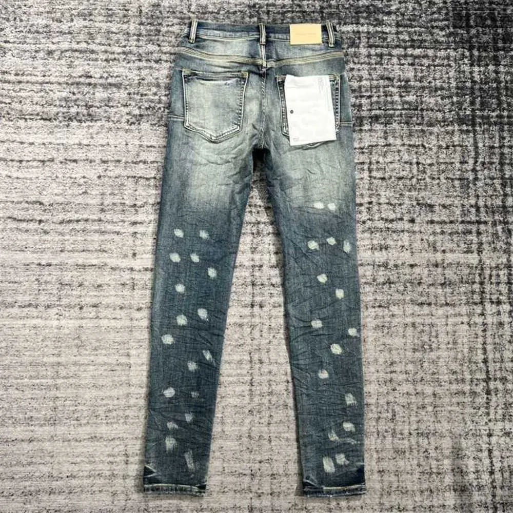 Lila Herren Jeans Trendmarke Designerhosen gerissen regulärer locker gewaschener alter langer Lochstapel J9UBD45H