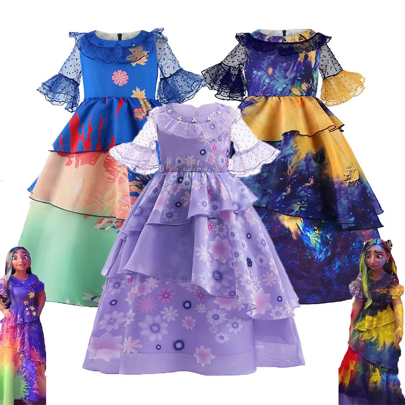 Girl's Dresses Film Encanto Mirabel Cosplay Costumes Fancy Princess Dresses Children Birthday Carnival Kids Party Clothes Isabela Wig 230729