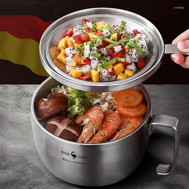 Geschirr-Sets Edelstahl Instant-Nudelschüssel mit Deckel Büro Lunchbox 304 Suppe Große Reisschule