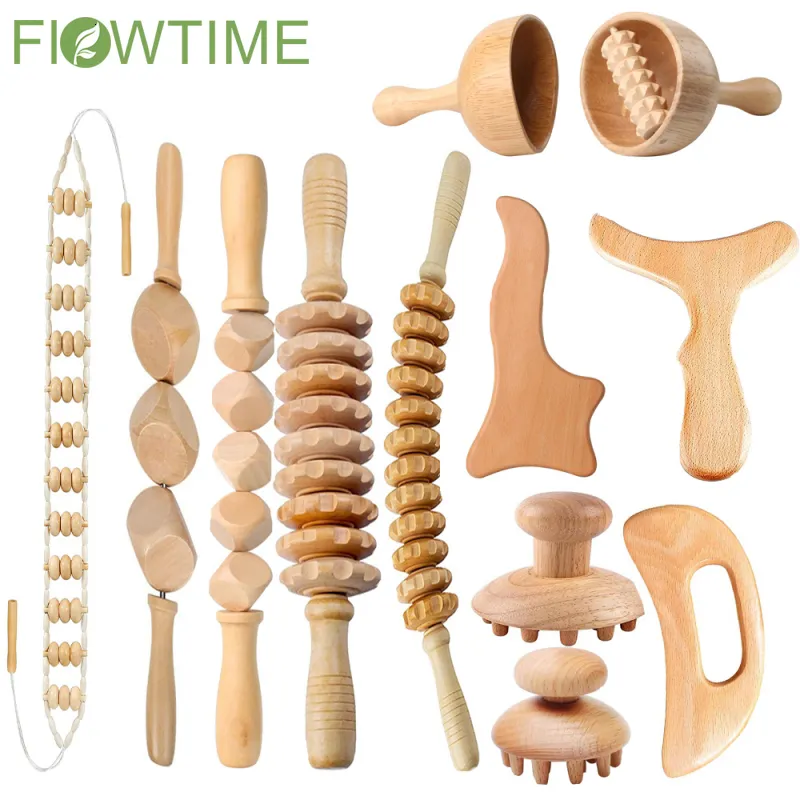 Back Massager 28PCS Wooden Therapy Massage Sets Pain Relief Anti Cellulite Body Slimmling Gua Sha 230729