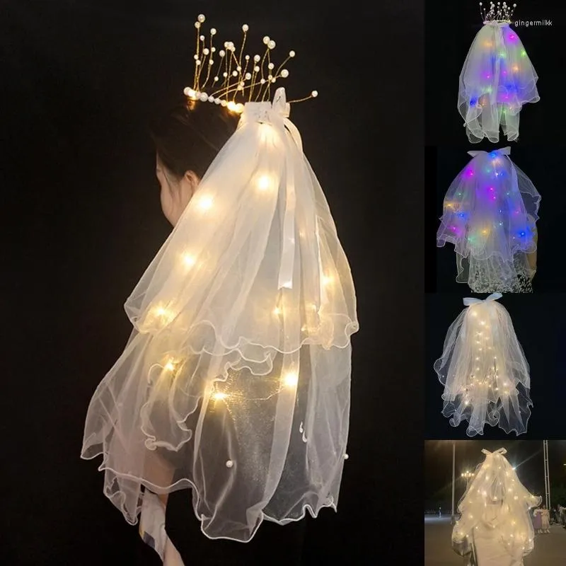 Voiles de mariée illuminent le voile pour la mariée Led avec des couronnes élégantes et jolies accessoires de cheveux de fête de mariage femmes 2023