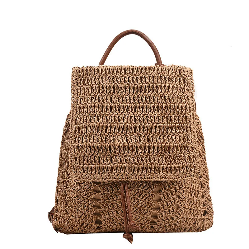 School Bag Straw Backpack Shoulders Bag Handmade Woven Casual Beach Top Handle For Traveling Shopping Luxury Brand Handbag 230728