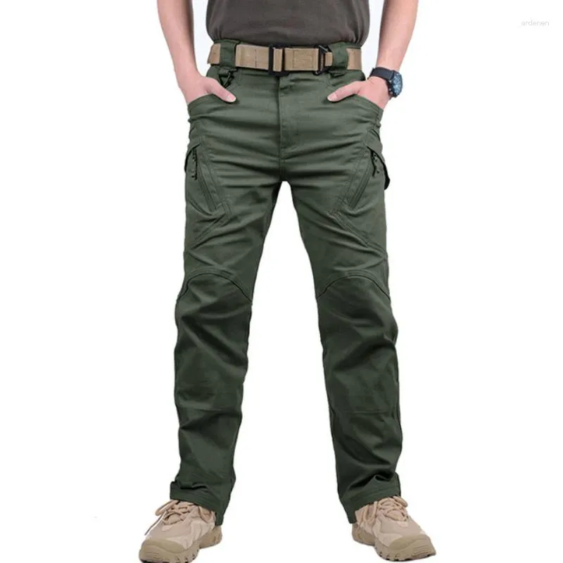 Męskie spodnie na zewnątrz wojskowy taktyczny swobodny luźne kieszonkowe kieszonki stały kolor cargo x9 sportowe bojowe spodnie spodnie