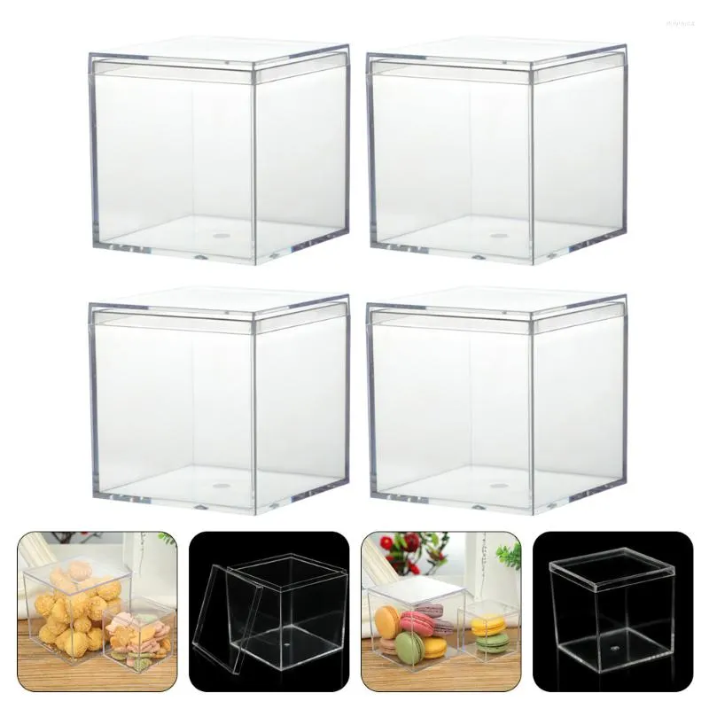 Present Wrap 4 PCS Mini Chocolate Square Box Sweets Container Candy Story Transparent smyckesfodral PS Small Holder Baby