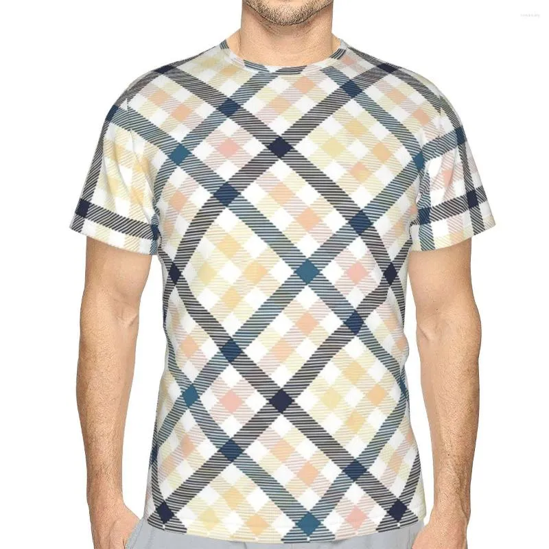 メンズTシャツ格子縞のアートTシャツメンネイビーとゴールドブラッシュユーモアサマーティーシンシャツ斬新なデザイン