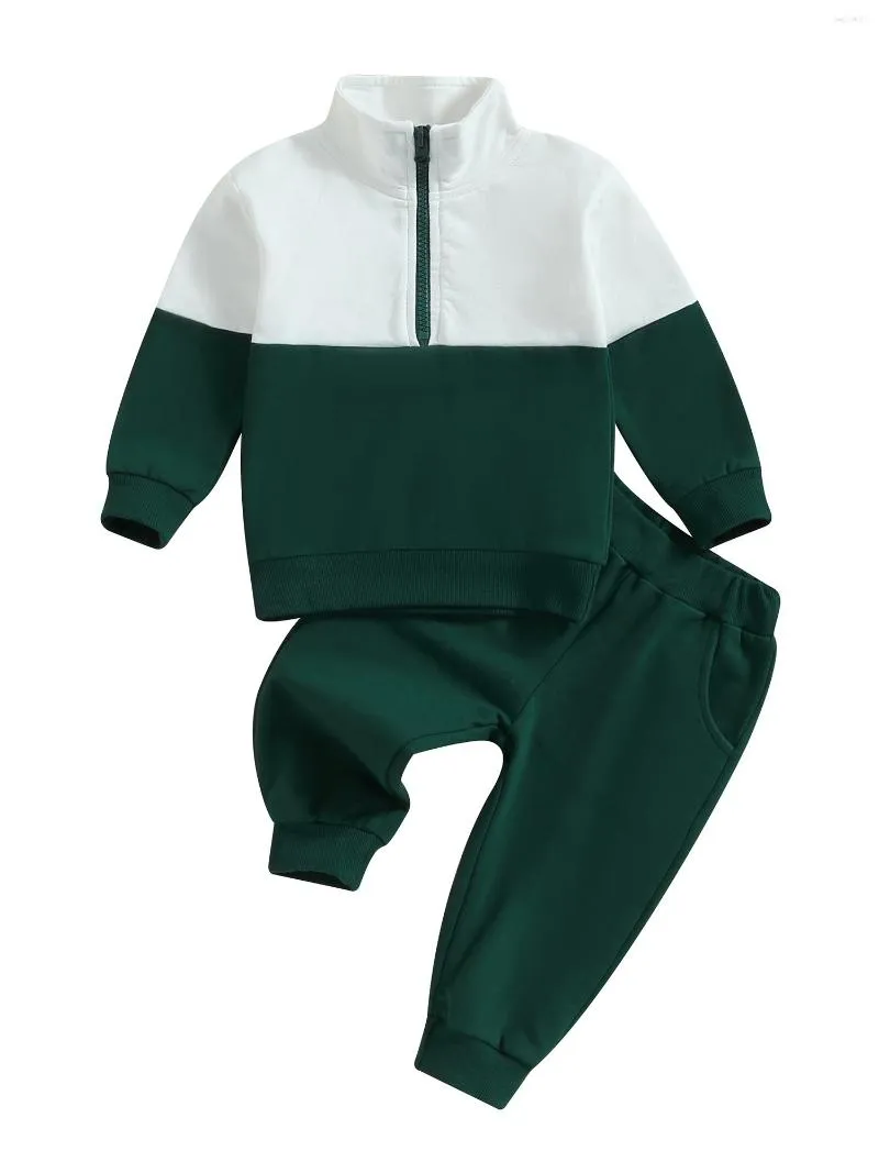 Clothing Sets Baby Boy Hooded Sweatshirt And Jogger Pants Set Casual Contrast Color Outfit For Fall 2-Piece Toddler