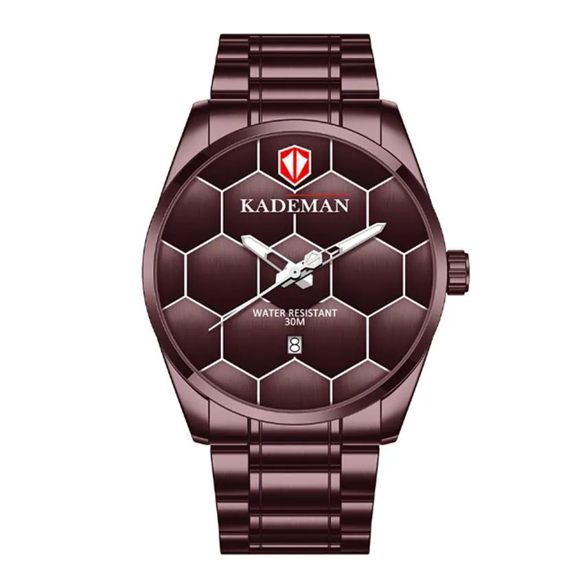 Kademan Brand High Defition Luminous Mens Watch Quartz Calender Watches Simple Football Texture Stainless Steel Band WRI243U
