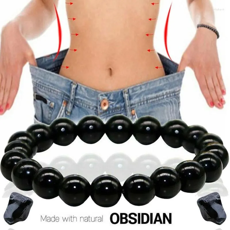 Strand 5pcs Doğal Obsidiyen Taş Bilezik Mıknatıs Siyah Boncuklar Bilezikler Kan Dolaşımı Teşvik Etme Sağlıklı Kilo Kaybı Takı Erkekleri