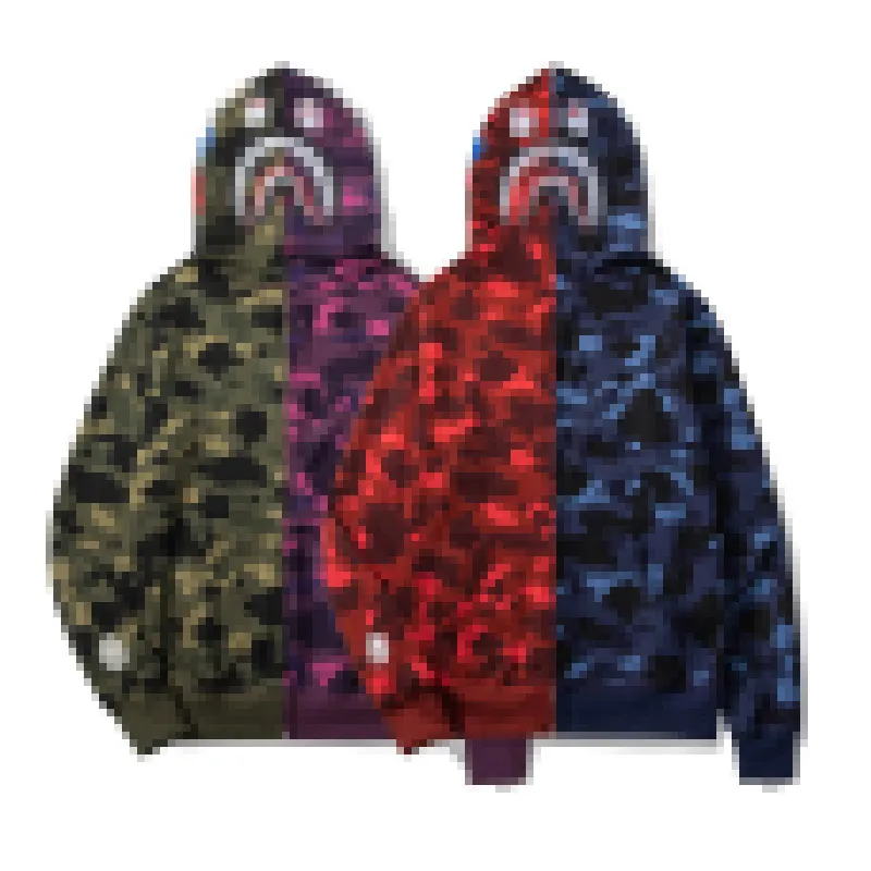 Bathing Ape New Camo Spliced Shark Thin Pull Hommes et Femmes Casual Hooded Loose Coat Bathing Ape Hooded Jacket