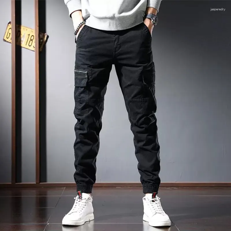 メンズジーンズストリートファッションメンブラックグリーンルーズフィットビッグポケットカジュアルカーゴパンツhombre zipperデザイナーヒップホップジョガーオーバー