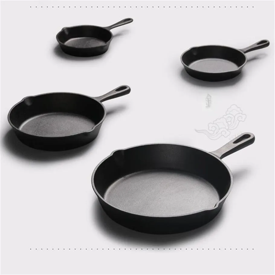 Cast Iron Non-stick 14-26cm Skillet Frying Flat Pan Gas Induction Cooker iron pot Egg Pancake Pot Kitchen Dining Tools Cookware278G