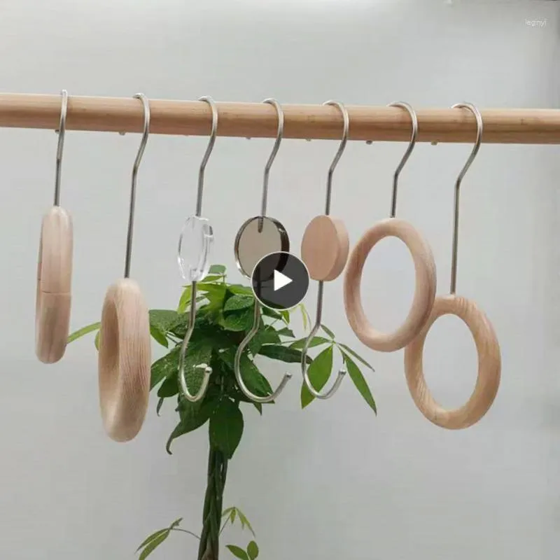 Hangers Wood Sturdy Durable Ring Hat Clip Creative Clothing Store Hook Wholesale Circle Scarf Rack Home Storage Wooden S-shaped