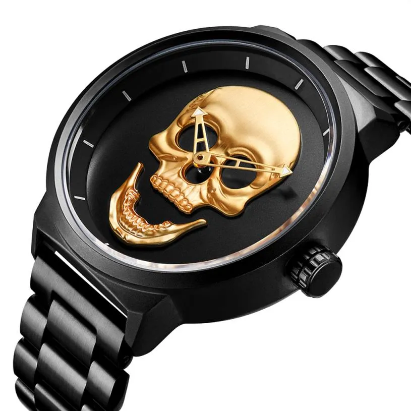 Skull Quartz Watch zegarek ze stali nierdzewnej Waterproof Wathood Watch Wojska Mężczyźni Watch Relogio Masculino260D