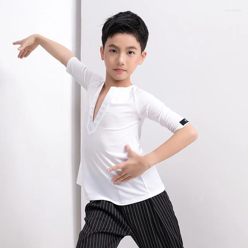 Stage Wear Handsome Boy Latin Dance Training Suit Professional Rumba Costume Satin High Quality Top G5085