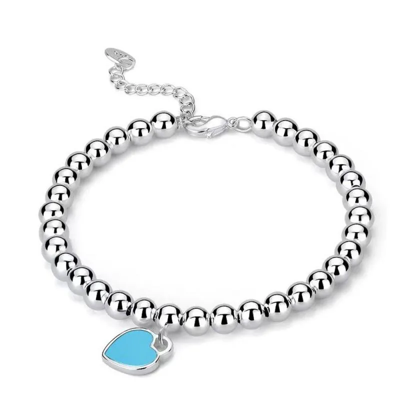 Charm Bracelets Sier Bracelet For Women Love Bangle Tiff Leather Luxury Double Hearts Pendant Designer Jewlery 18K Gold Plated Blue En Dhneu