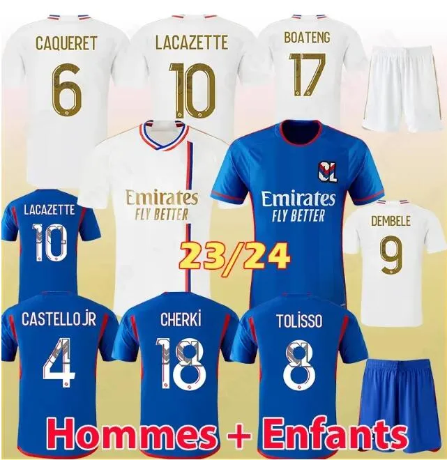 23 24 lyon Camisas de futebol Maillot de foot CAQUERET OL 2023 2024 camisa de futebol AOUAR BARCOLA CASTELLO JR CHERKI BOATENG DEMBELE GUSTO kit masculino infantil conjunto equipamento