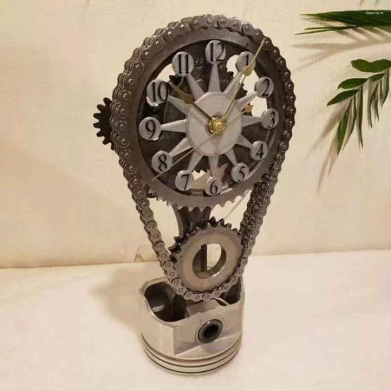 Vintage Chain Gear Rotating Clock Mechanical Wind Art Hands