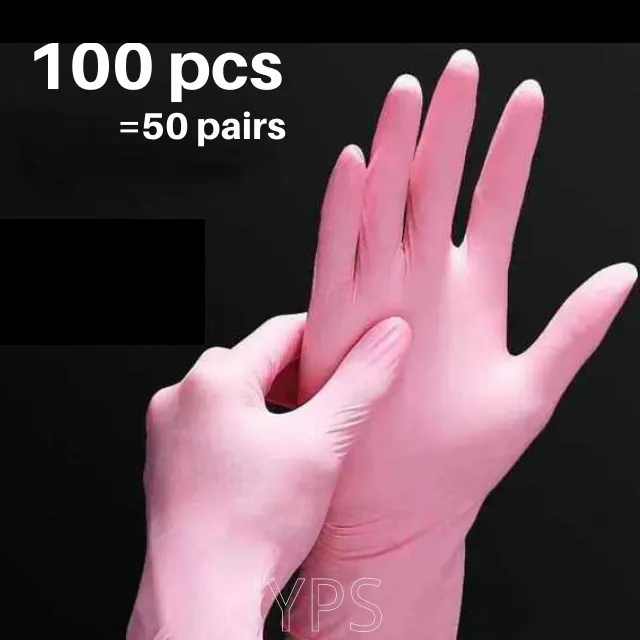 Gants jetables Gants en nitrile noir jetables 100pcs Outils de nettoyage en  latex Rose Travail PVC TPE Guantes Gadget de cuisine ensemble 230728