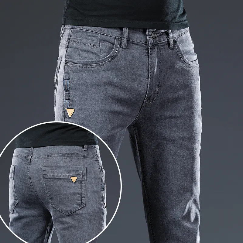 Jeans Masculino Cinza Escuro Roupas Masculinas Magras e Diretas Calças de Escritório Elásticas Confortáveis Simples Calças Masculinas Denim 230729