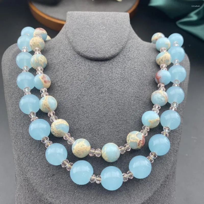 Chaînes Moyen Vintage Vieux Verre Tiré Peut Être Salé Et Doux Poudre Bleu Double Couche Conception De Collier De Perles Rondes