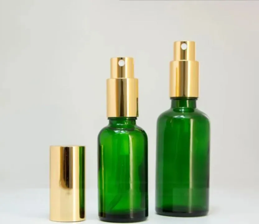 30ml Atomizer Refillable Pump Spray Bottle Empty Green Perfume Glass Bottles With Black Gold Lids 