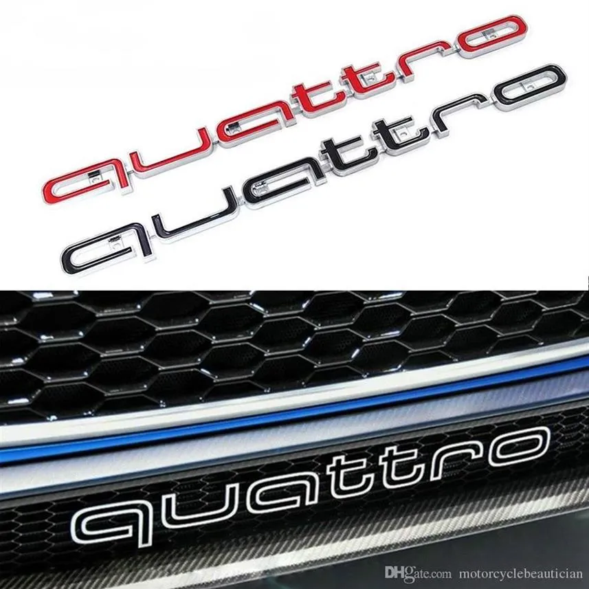 Quattro logo emblem badge bil 3d klistermärken ABS quattro klistermärken främre grill lägre trim för Audi A4 A5 A6 A7 RS5 RS6 RS7 RS Q3 Car A281N