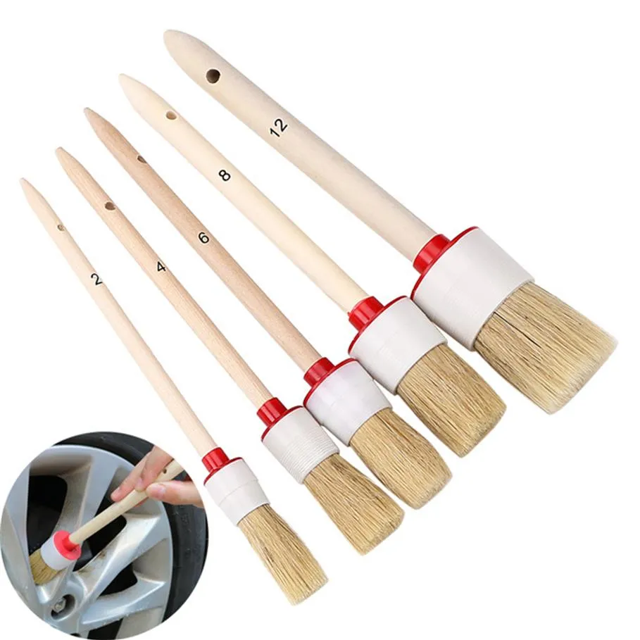 Brosse de nettoyage automatique outils d'entretien manche en bois à poils souples pour jantes de tableau de bord intérieur roue climatisation moteur lavage détail305H