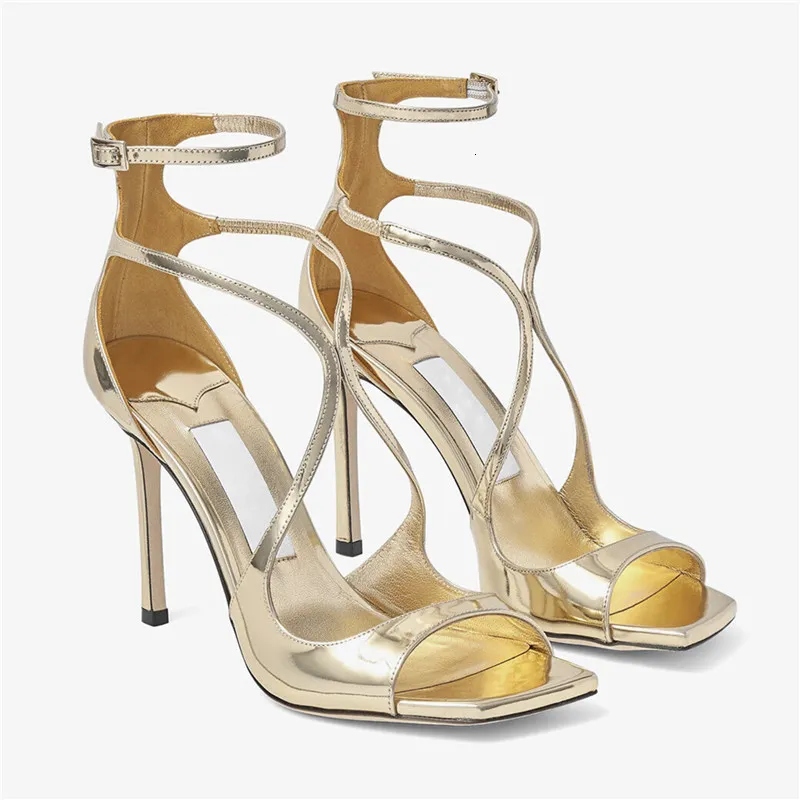Elbise ayakkabıları kadın sandalet yaz altın yüksek topuklu peep toe kadın pompa kayışları gladyatör topuklu sanalias tasarımcı balo ayakkabıları 230729