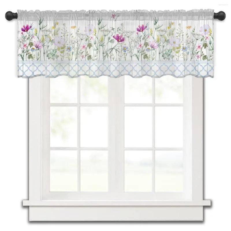 Gardin marocko blommor färgglada kök litet fönster tyll ren kort sovrum vardagsrum heminredning voile draperier