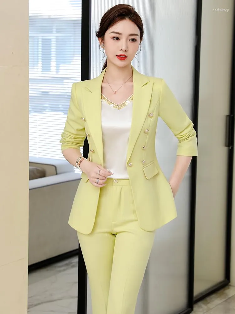 Formal Two Piece Ladies Coat Pant Suit In Yellow, Purple, And Pink For  Business And Work Wear From Noellolitary, $37.45