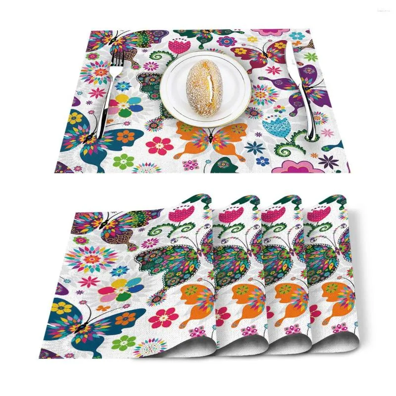 Caminho de mesa 4/6 pçs conjunto de tapetes borboleta flor floral guardanapo estampado acessórios de cozinha festa em casa jogos americanos decorativos