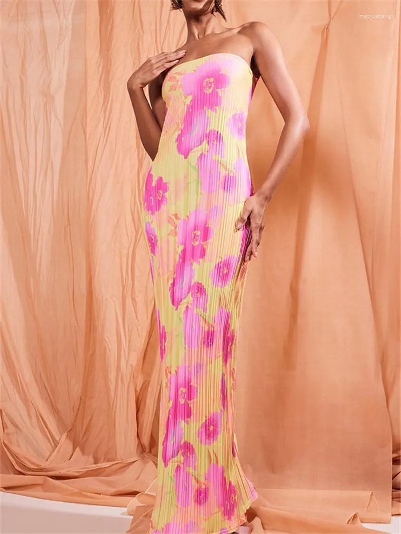 Womens Strapless Pleated Tie Dye Bodycon Maxi Dress with Empire Waist and  Peplum Detail from Dhgate Basic & Casual Dresses - price 28.5