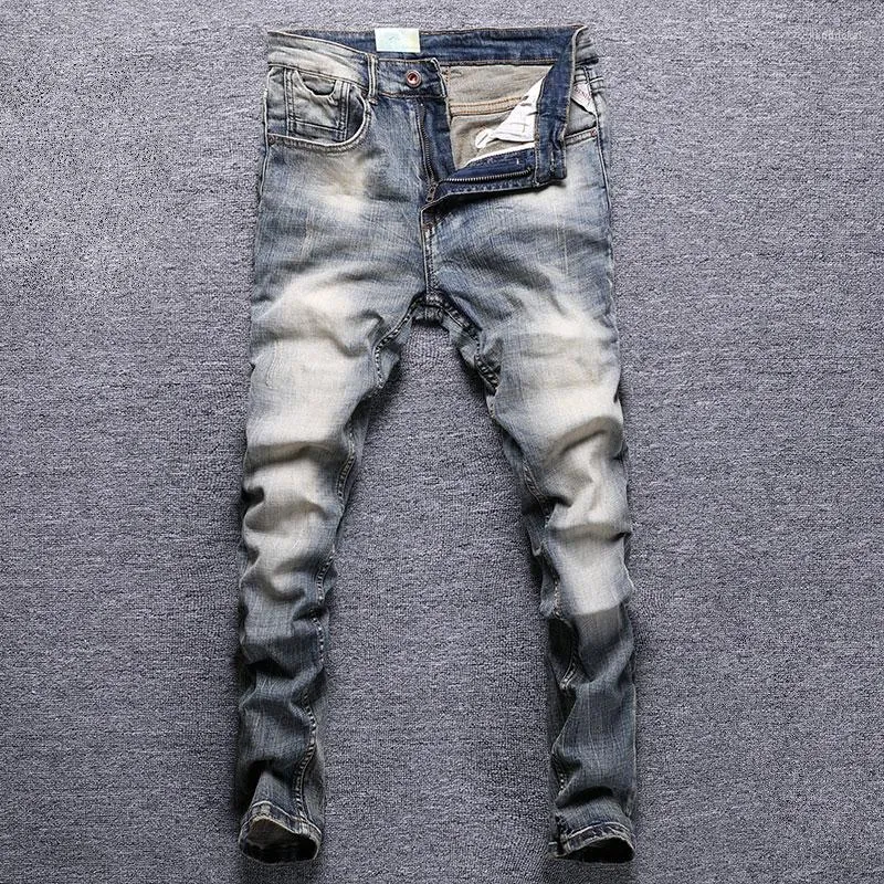 Männer Jeans Italienische Mode Männer Retro Gewaschen Elastisch Slim Fit Vintage Designer Winter Samt Warme Denim Hosen Hombre