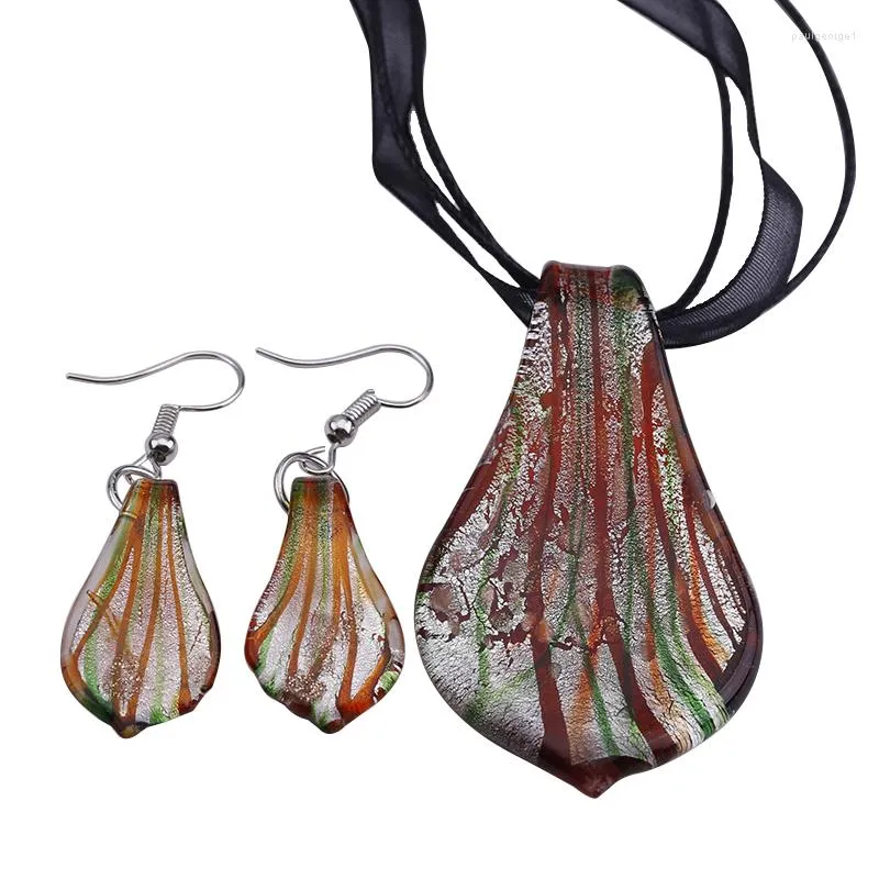 Collier boucles d'oreilles ensemble 6 ensembles/lot de/gouttelettes d'eau forme rouge lampwork verre de Murano pendentif colliers mode