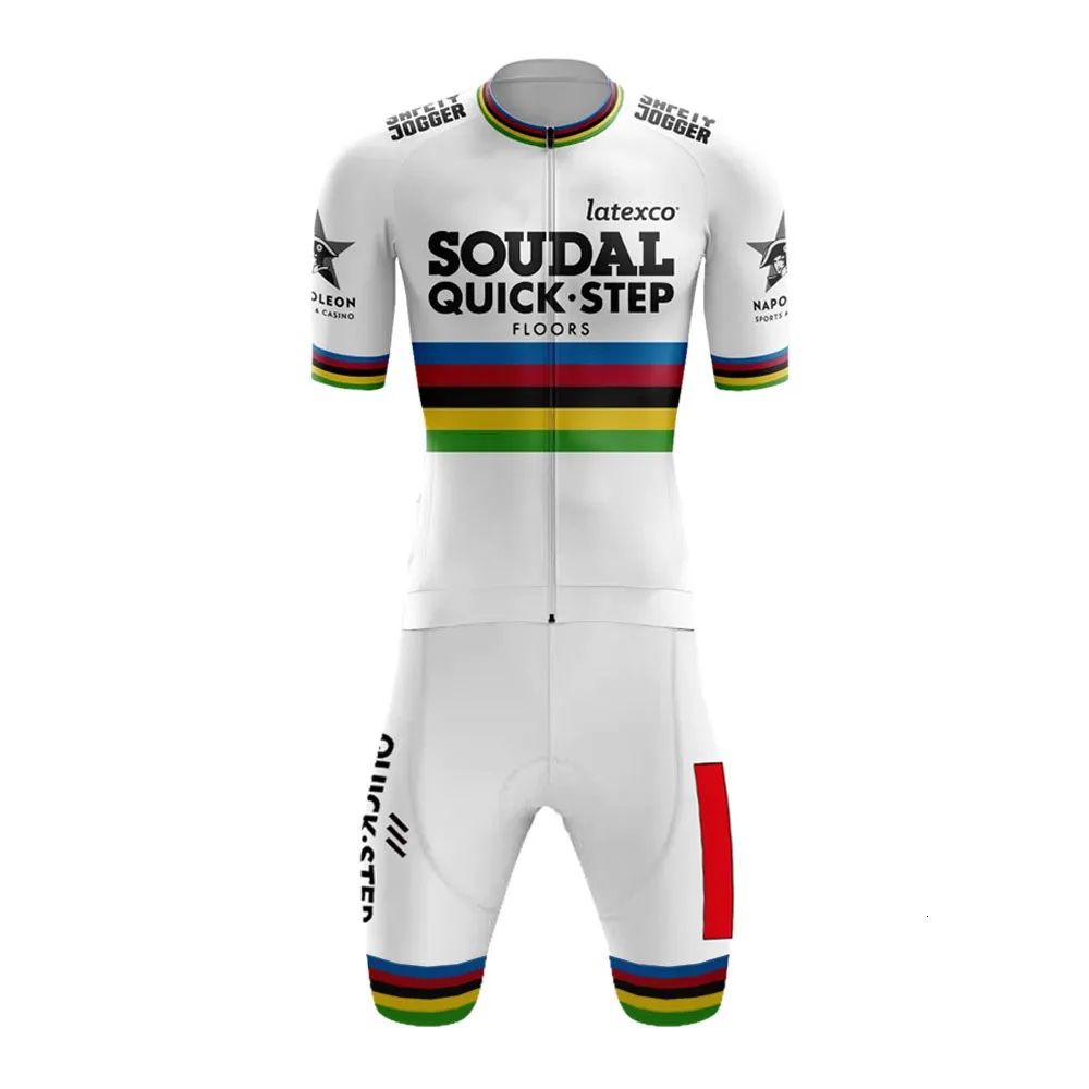 Cycling Jersey Sets White Soudal Quick Step Team Skinsuit Bodysuit World Champion Jerseys Set Race Clothing Jumpsuit MTB 230728