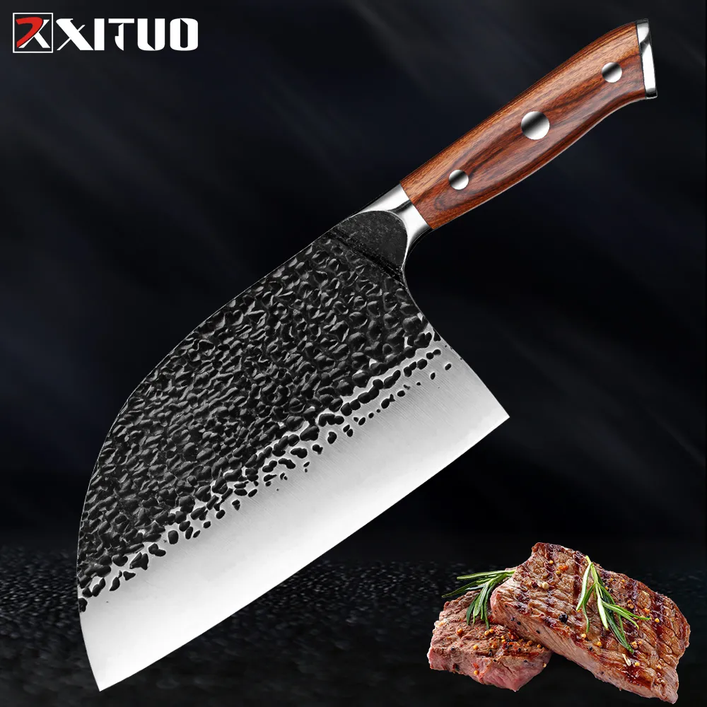 Chef Knife Anti-Rust Oil Coating Kitchen Cooking Knife Dividing Knife Boning Knife Hand Forged High Carbon Steel Butcher Knife