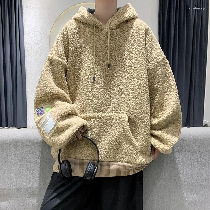 Men's Hoodies Winter Lamb Wool Thicken Warm Fashion Loose Unisex Sweatshirts Casual Hip Hop Male Hooded Pullovers