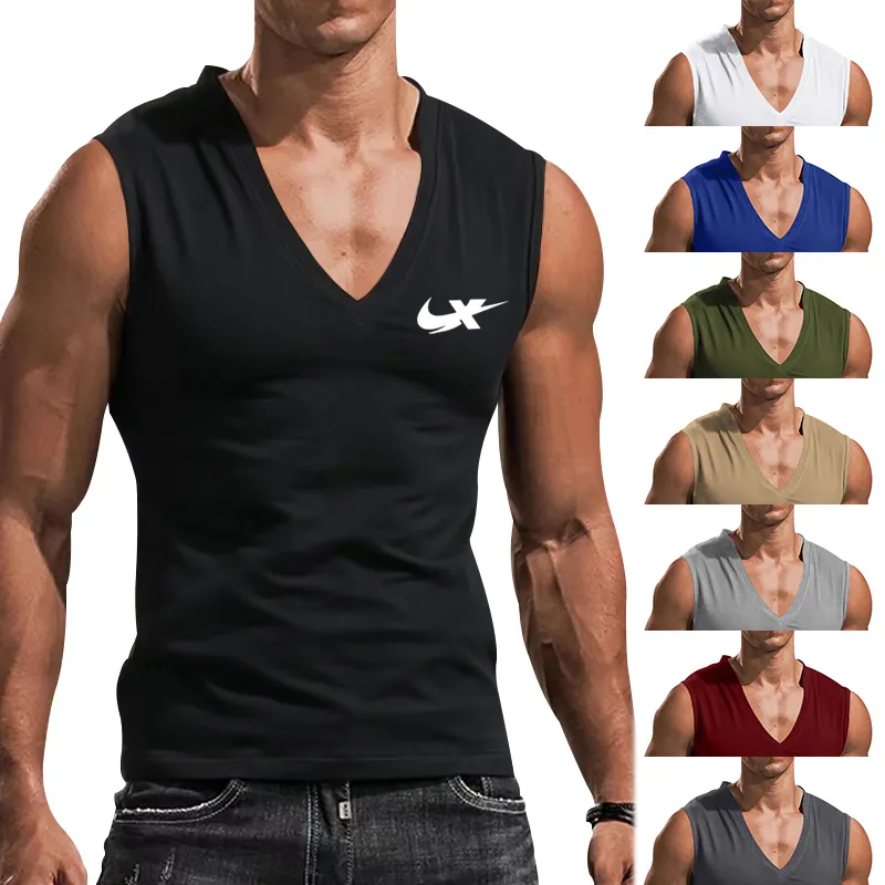 Heren tanktops 2023 Europees en Amerikaans heren polyester mouwloos T-shirt katoenen schouder sportvest casual 230728