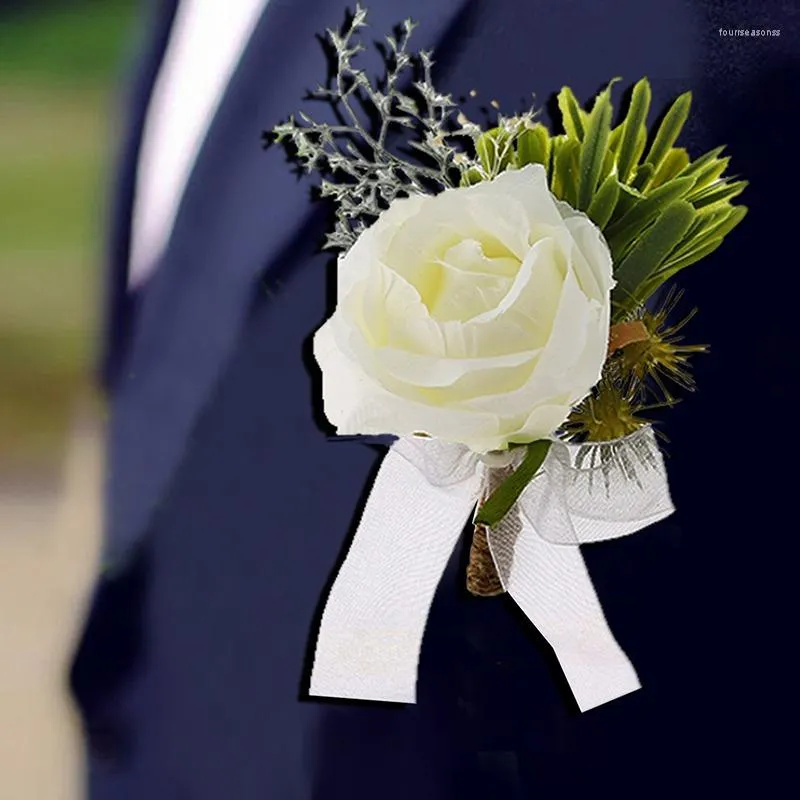 Decorative Flowers Ivory White Rose Wrist Corsage Wristlet Band Bracelet For Women Bride Bridesmaid Bridegroom Pin Wedding Prom Item